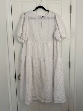 Old Navy White Midi Tiered Dress Blue Cottagecore Prairie Puff Sleeve Womens 2X